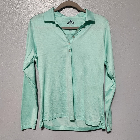 PETER MILLAR Long Sleeve Polo Shirt Womens Medium Mint Green Preppy Golf - Picture 2 of 7